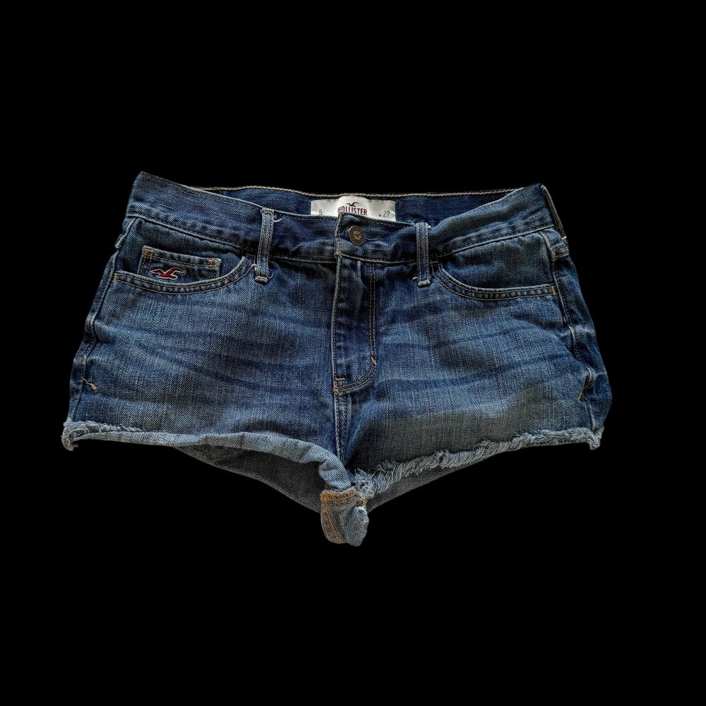 Hollister Medium Wash Low Rise Denim Cut Off Shorts Size 5 W27 Raw Hem